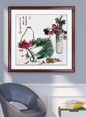 手绘沙发背景餐厅富贵花鸟国画