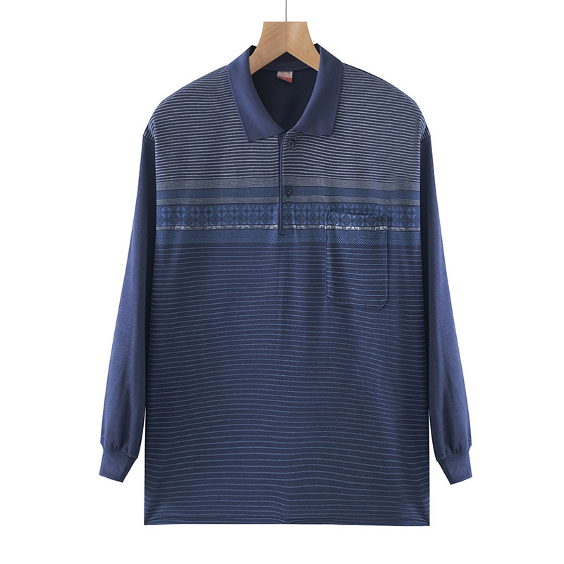 中老年爸爸装条纹菱形翻领T恤上衣  春秋季节休闲常规T恤衫口袋衫,淘宝优惠券,粉丝福利购,淘宝优惠卷