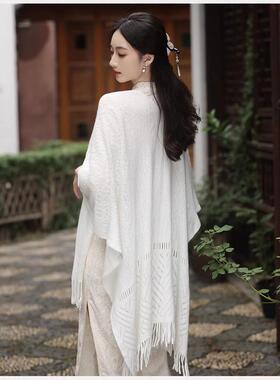 旗袍披肩新娘披风米白色婚纱女针织外套中式斗篷婚礼礼服外搭开衫