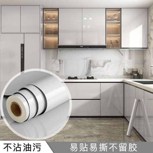 可移除厨房柜门贴纸加厚橱柜衣柜门壁纸家具翻新防水防油自粘墙纸 - 图1