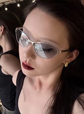 欧美辣妹朋克金属蓝色猫眼墨镜男女潮防紫外线太阳镜高级感显脸小