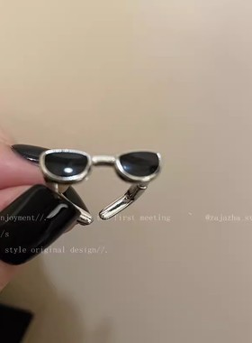趣味墨镜情侣开口戒指女生