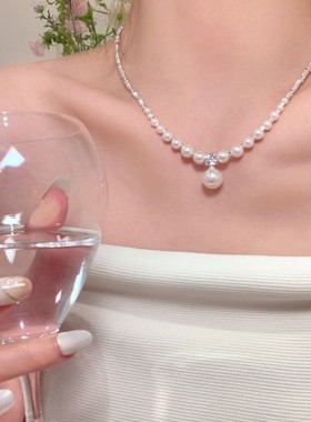 轻奢风珍珠碎银子项炼女个