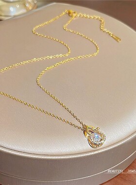 钛钢项链女彩金幸运葫芦锁