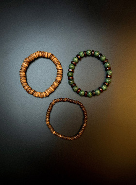 古着vintage复古Green sandalwood double ring绿色串