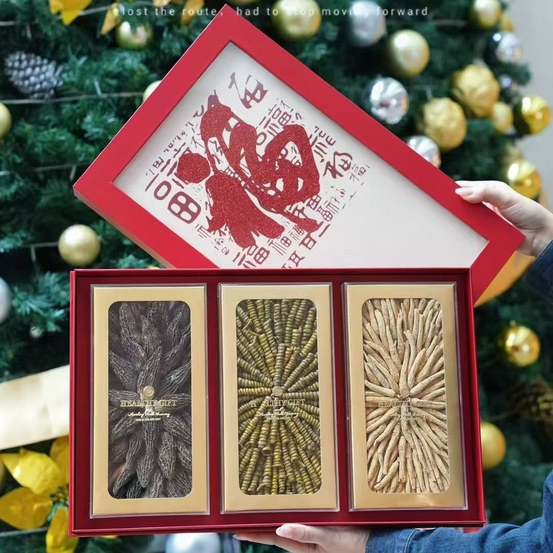 新款福字风生水起礼盒双圆三拼多拼鹿茸石斛西洋参燕窝包装盒空盒