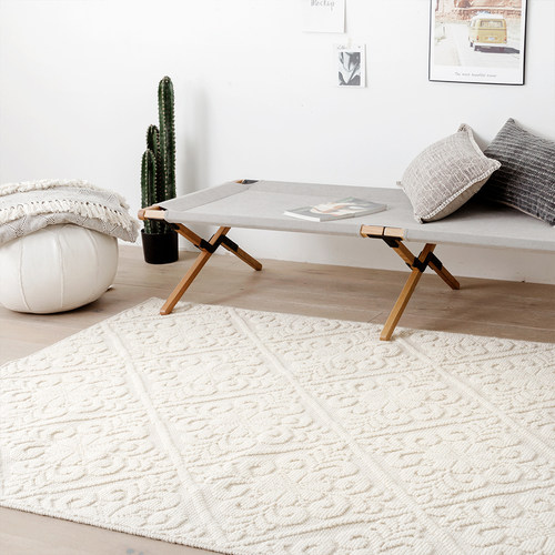印度进口手工编织网红家用羊毛地毯北欧现代客厅卧室茶几床边地垫-图0