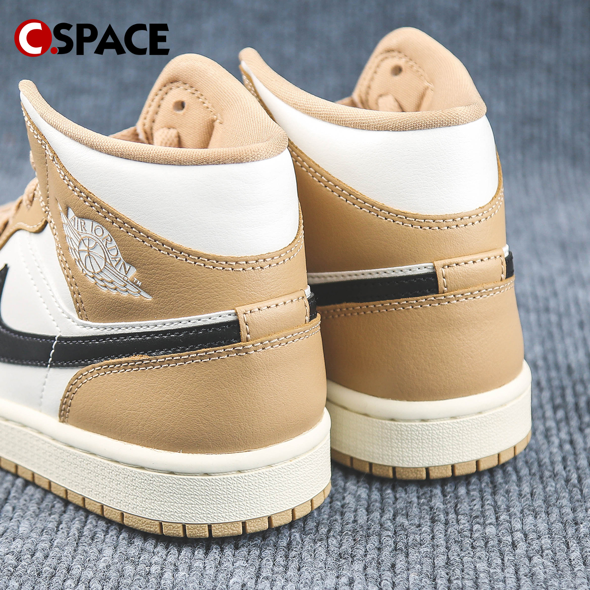 Cspace W Air Jordan 1 Mid AJ1浅棕褐 复古篮球鞋 BQ6472-103 - 图2