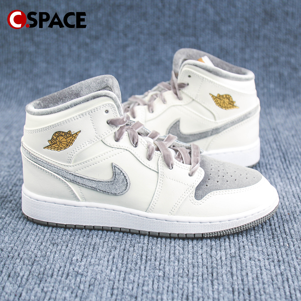 Cspace Air Jordan 1 Mid AJ1米灰色 休闲复古篮球鞋 FB9899-100 - 图0