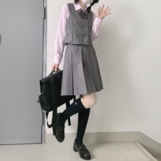 jk制服加工定制 岚津中 |是只猫原创基础款校供感jk马甲双排扣马甲纯色箱褶裙现货