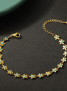 金色不掉色小花手工链项链女
