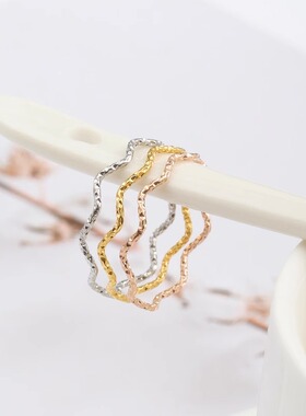 ins小众波浪镀18K金钛钢戒指女