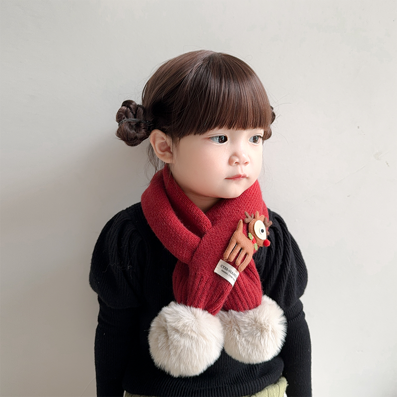 圣诞儿童围巾冬季2024新款红色女童男孩宝宝韩版保暖针织交叉围脖,淘宝优惠券,粉丝福利购,淘宝优惠卷