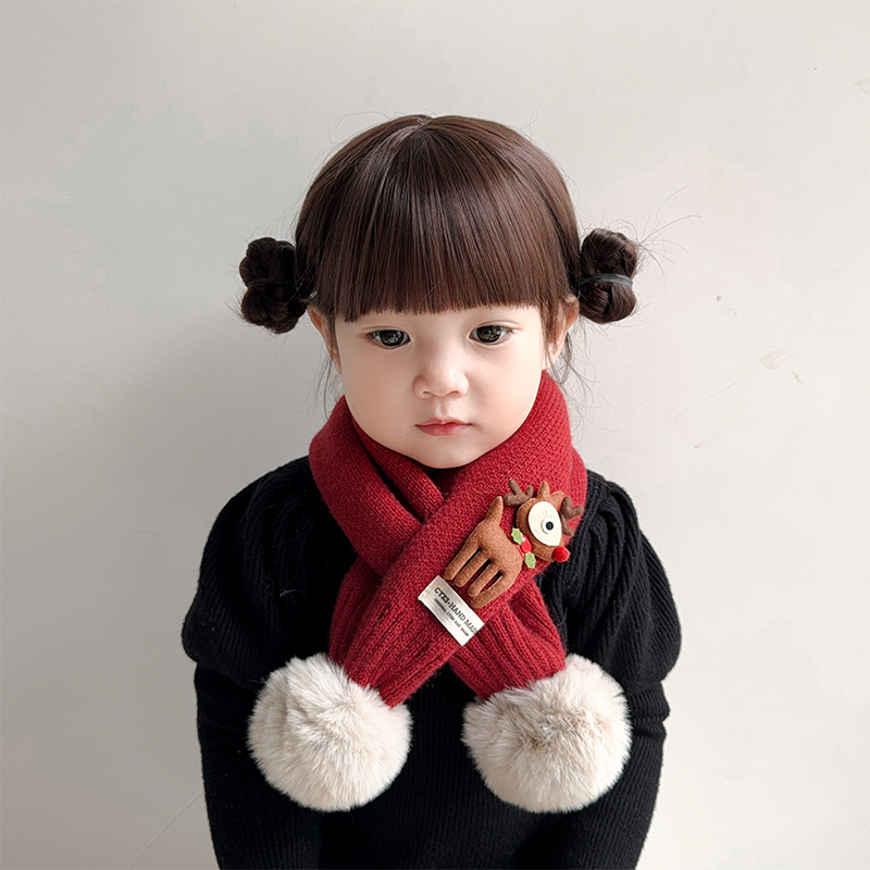 圣诞儿童围巾冬季2024新款红色女童男孩宝宝韩版保暖针织交叉围脖,淘宝优惠券,粉丝福利购,淘宝优惠卷