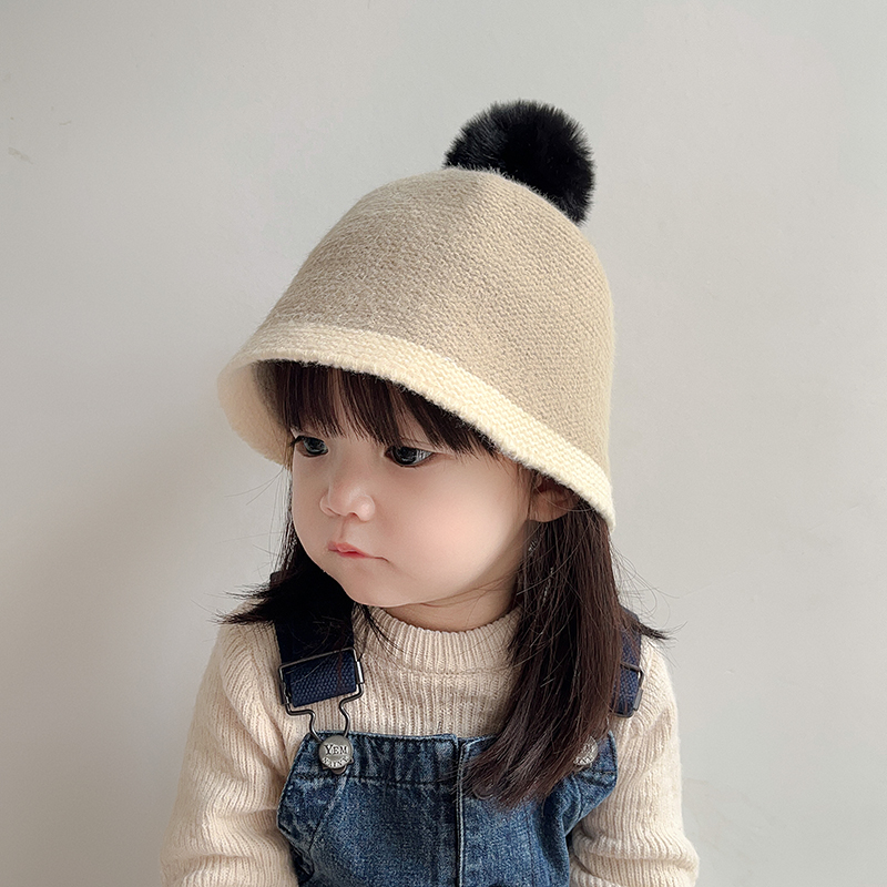 儿童盆帽秋冬款韩系纯色女童宝宝帽子洋气冬季穿搭毛线针织渔夫帽