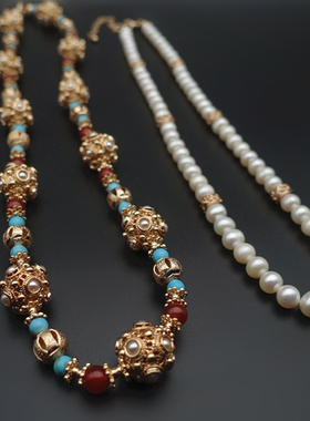 花未央铜保色金蜻蜓眼项链