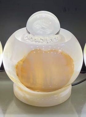 精品白玉石风水球流水摆件