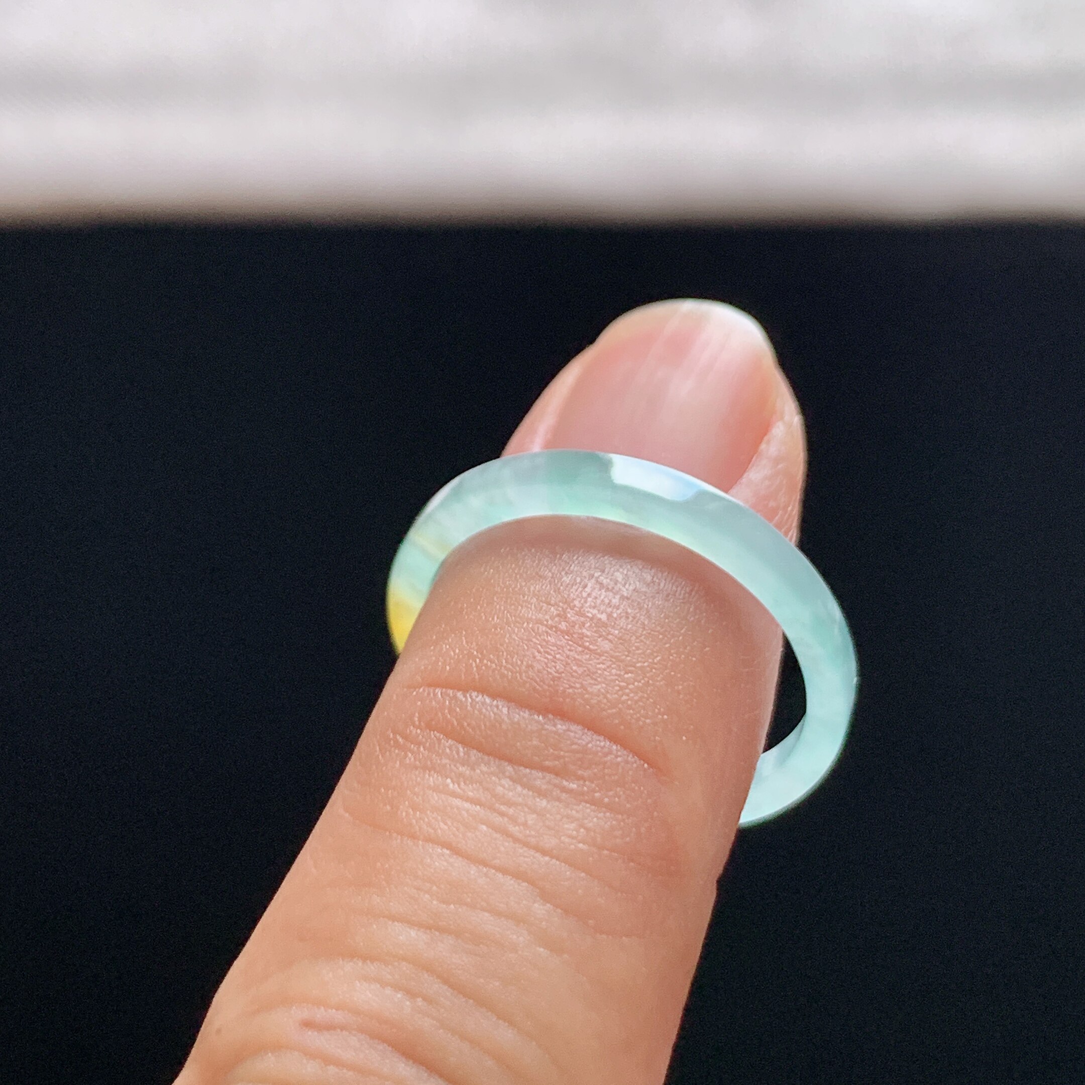 Natural A-grade ice yellow jade square ring