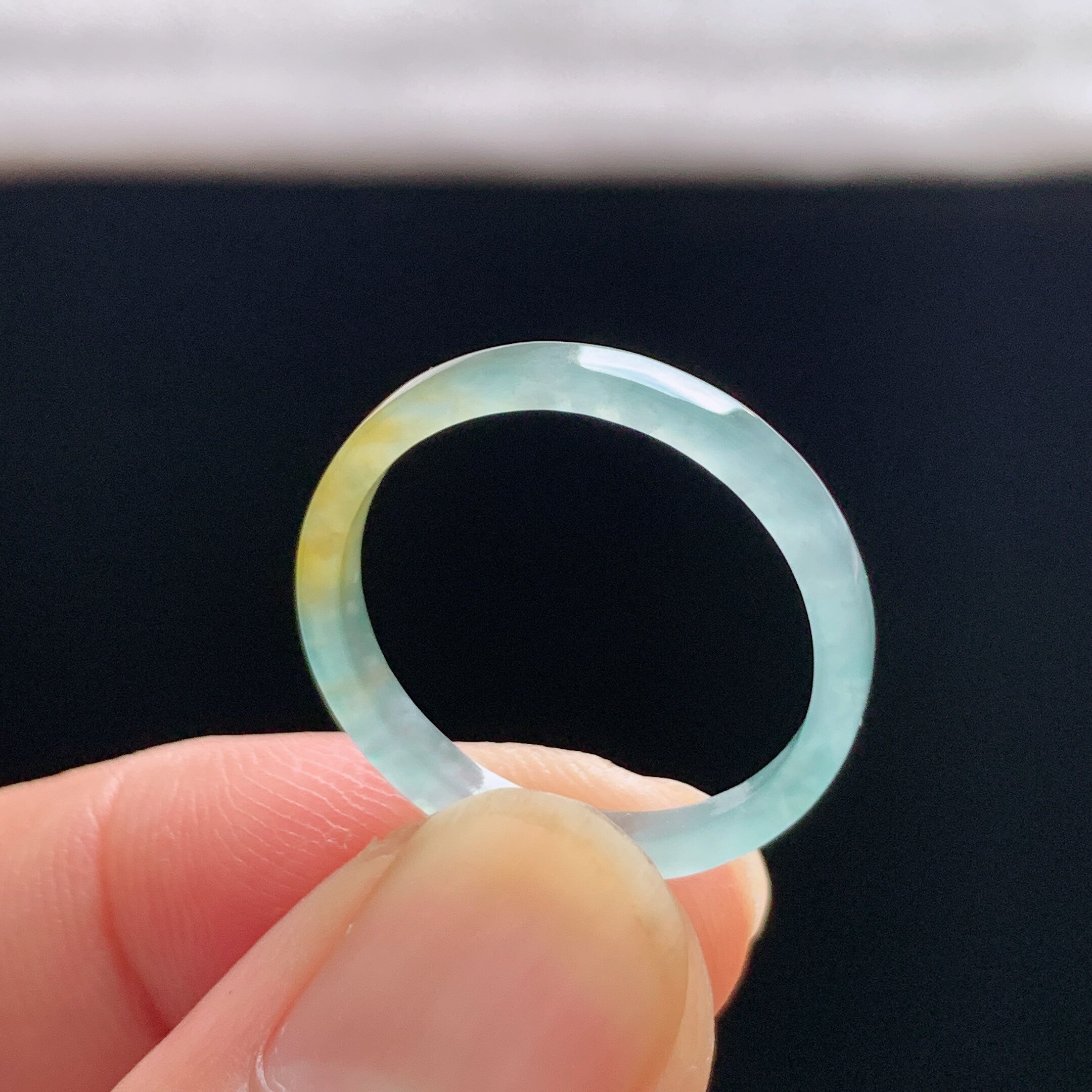 Natural A-grade ice yellow jade square ring