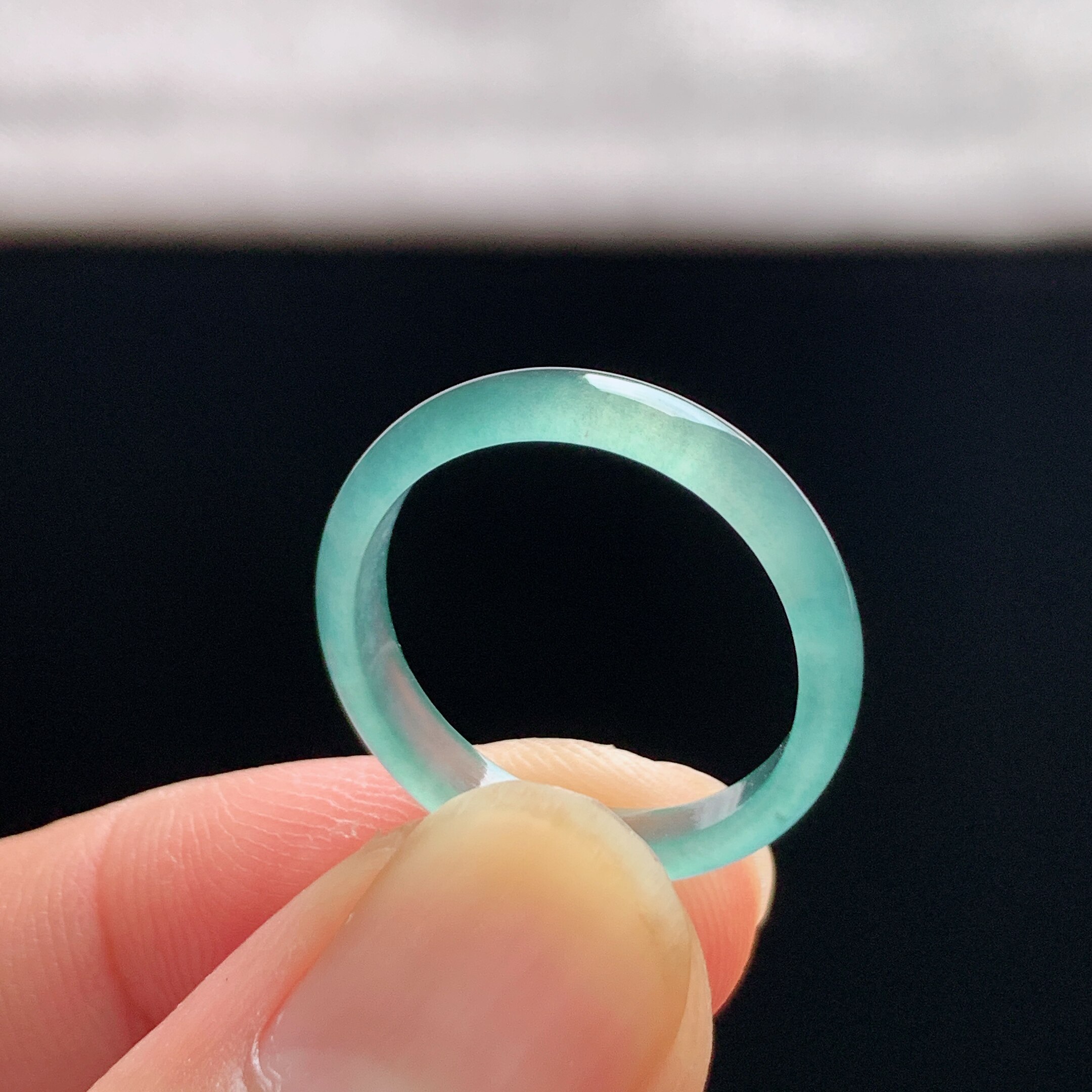 Natural A-grade ice sky blue jade ring
