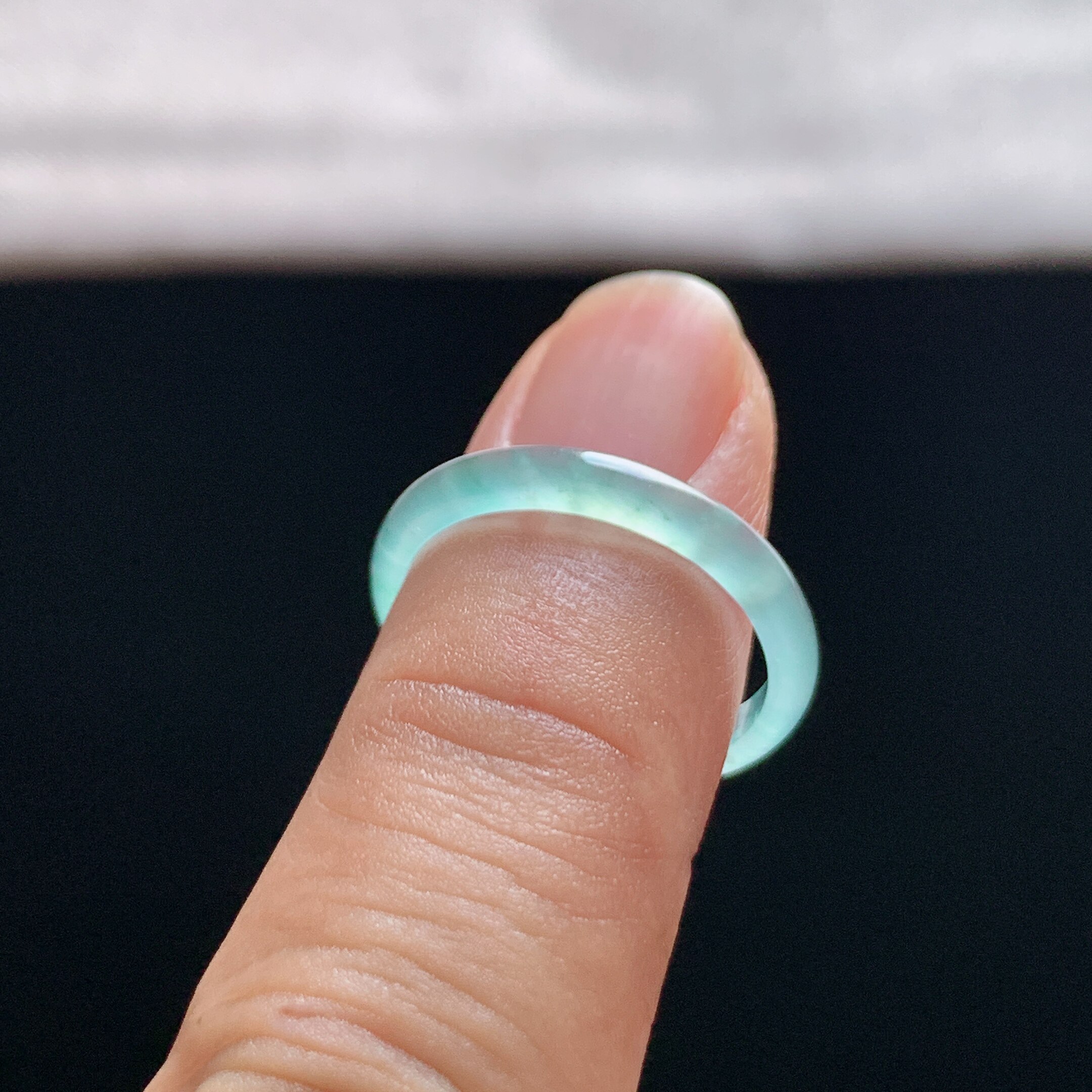 Natural A-grade ice jade white moonlight ring