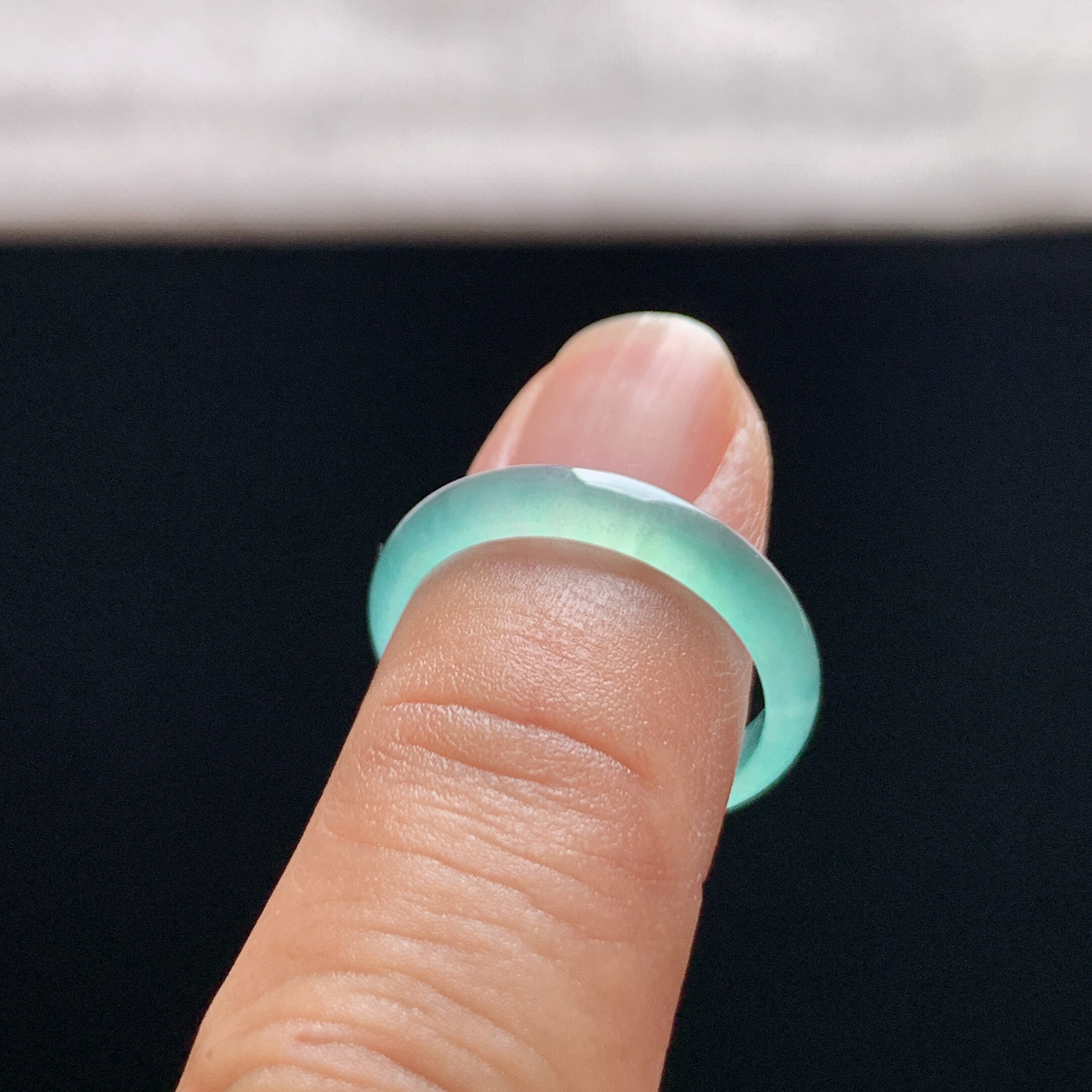 Natural A-grade ice sky blue jade ring