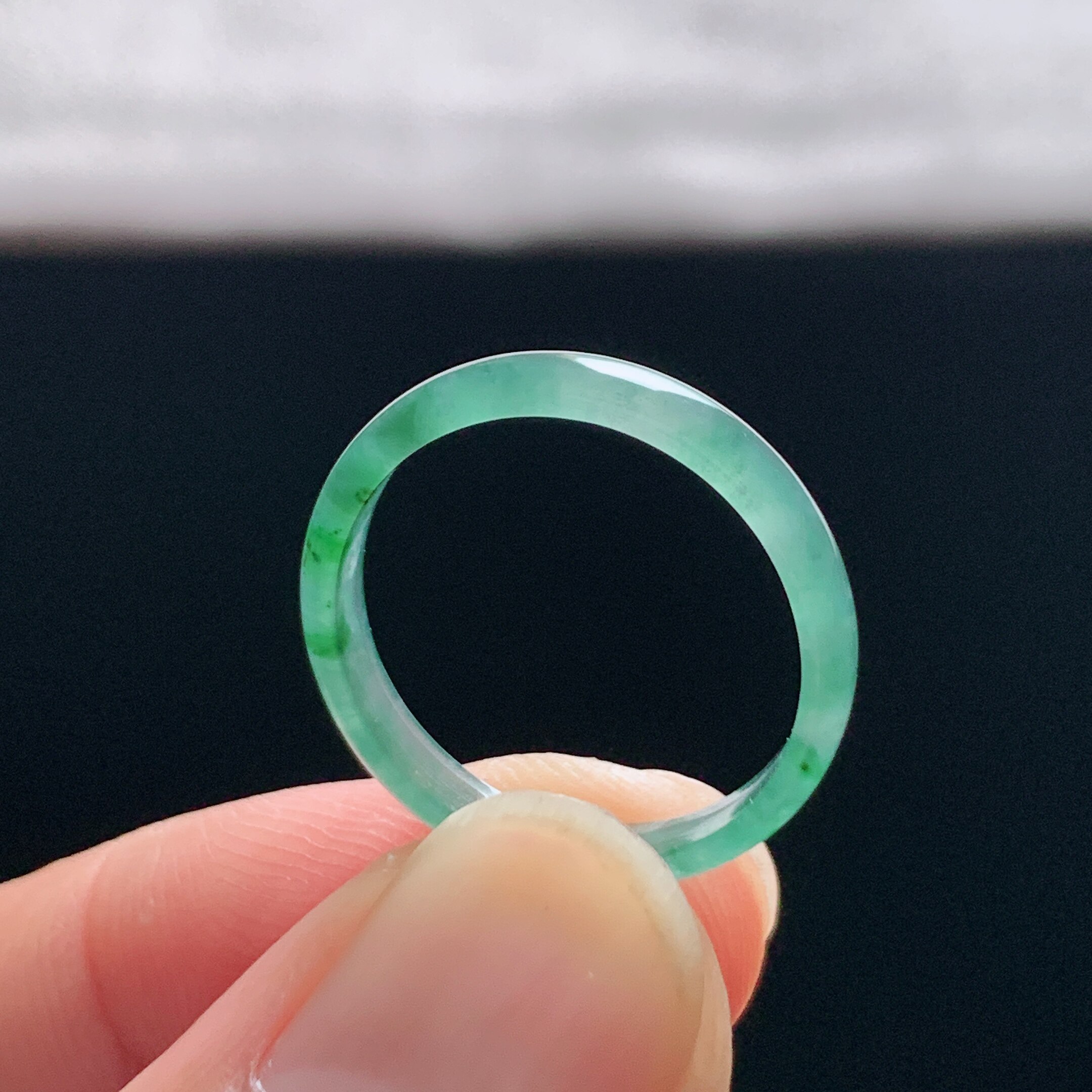 Natural A-grade ice jade floating flower plain ring