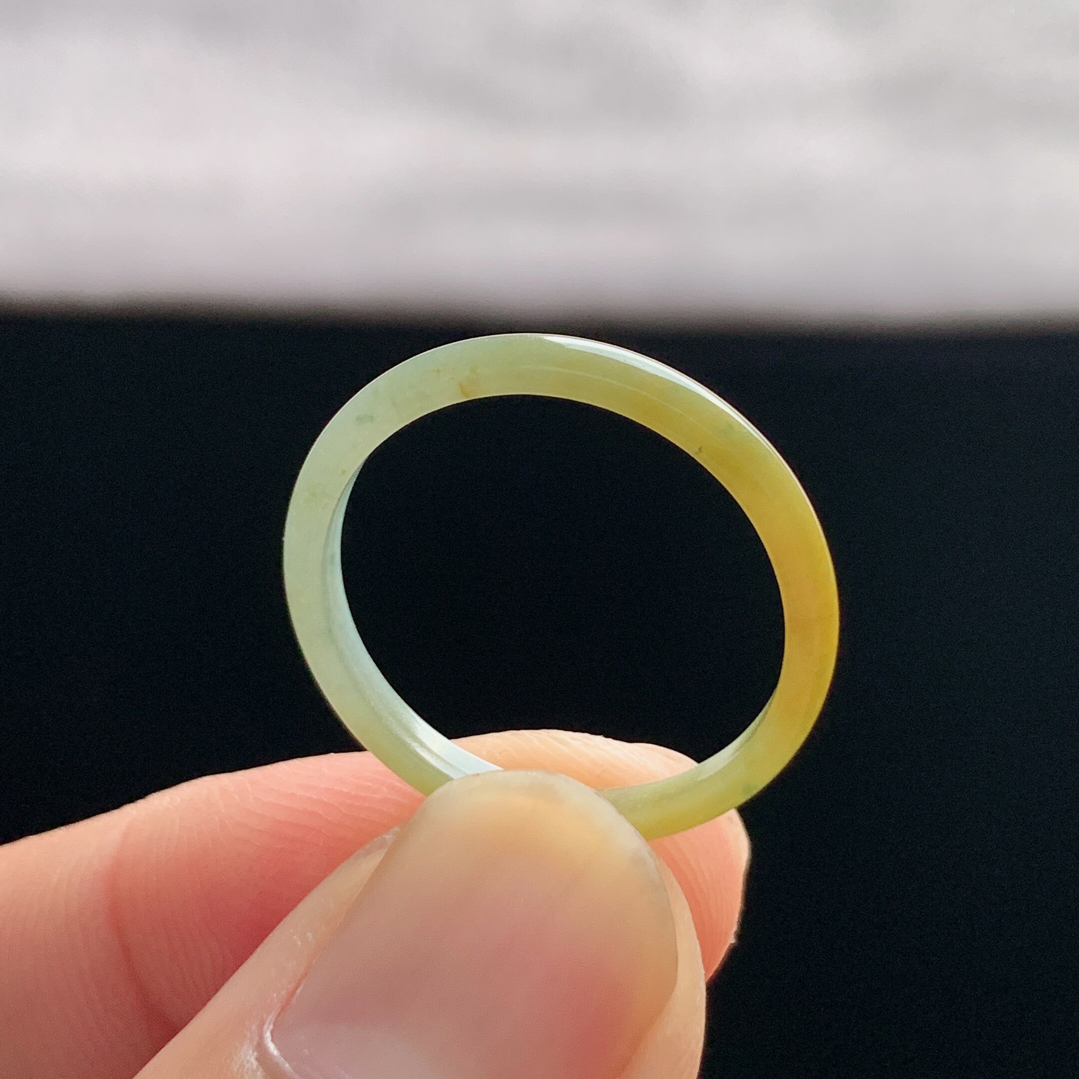 Natural A-grade ice waxy yellow jade ring
