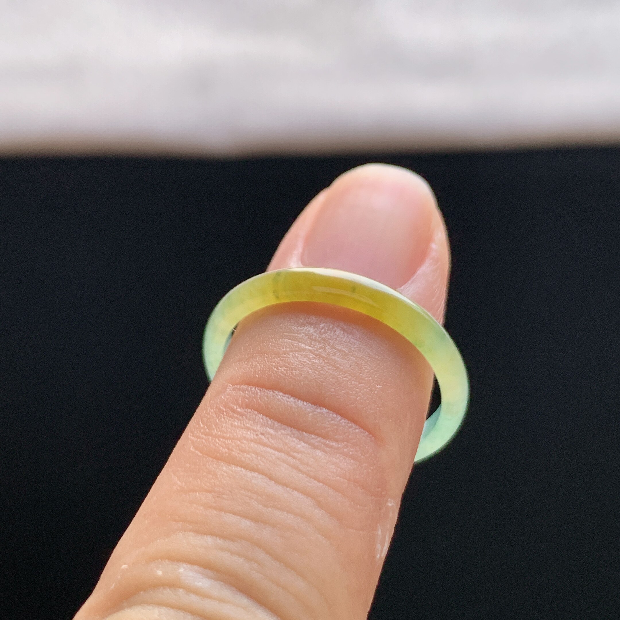 Natural A-grade ice waxy yellow jade ring