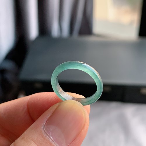 天然A货翡翠 冰种12号牛仔蓝男女戒指指环素圈戒圈尾戒XCE6 - 图1
