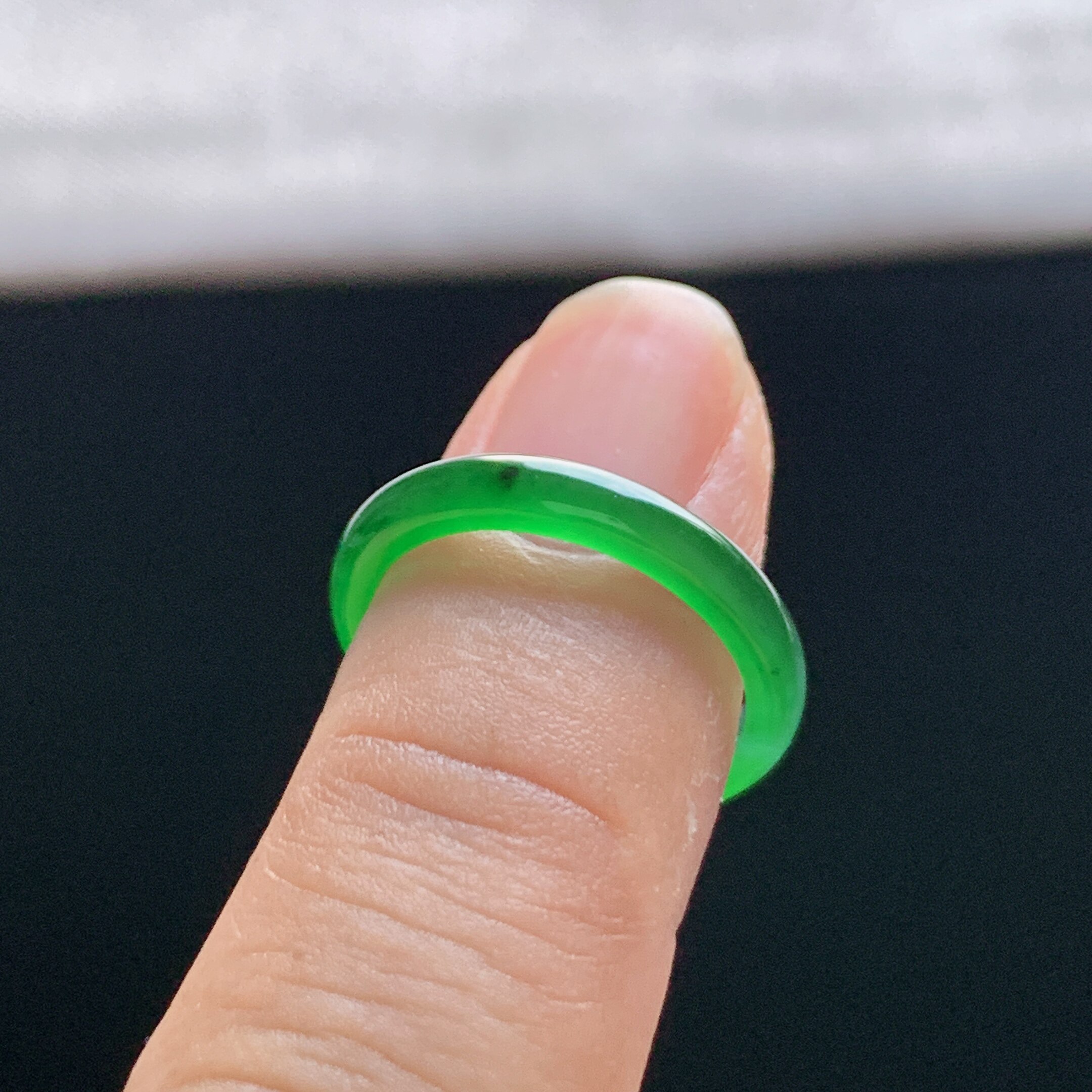 Natural A-grade ice-green jade ring