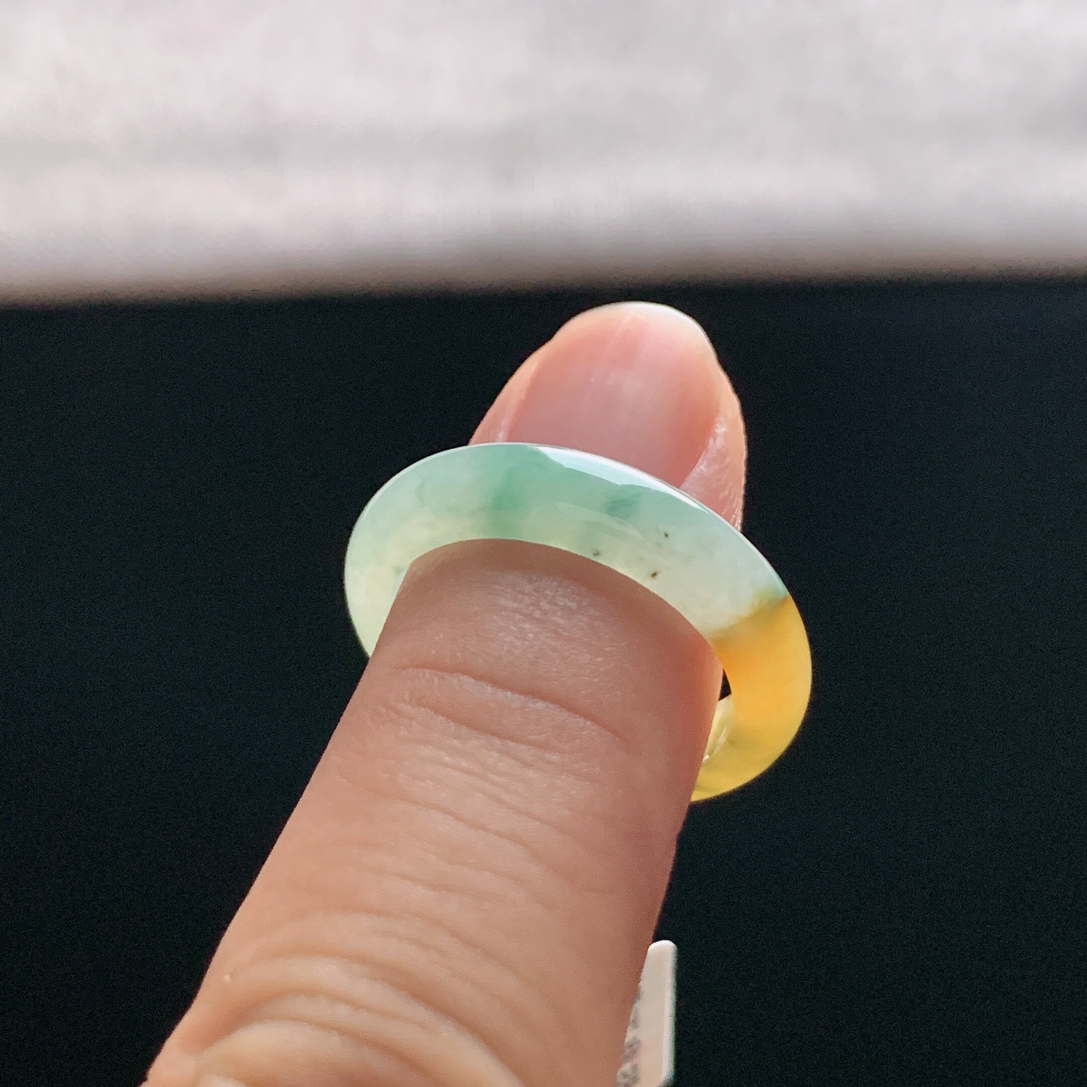 Myanmar A-grade ice waxy yellow jade ring