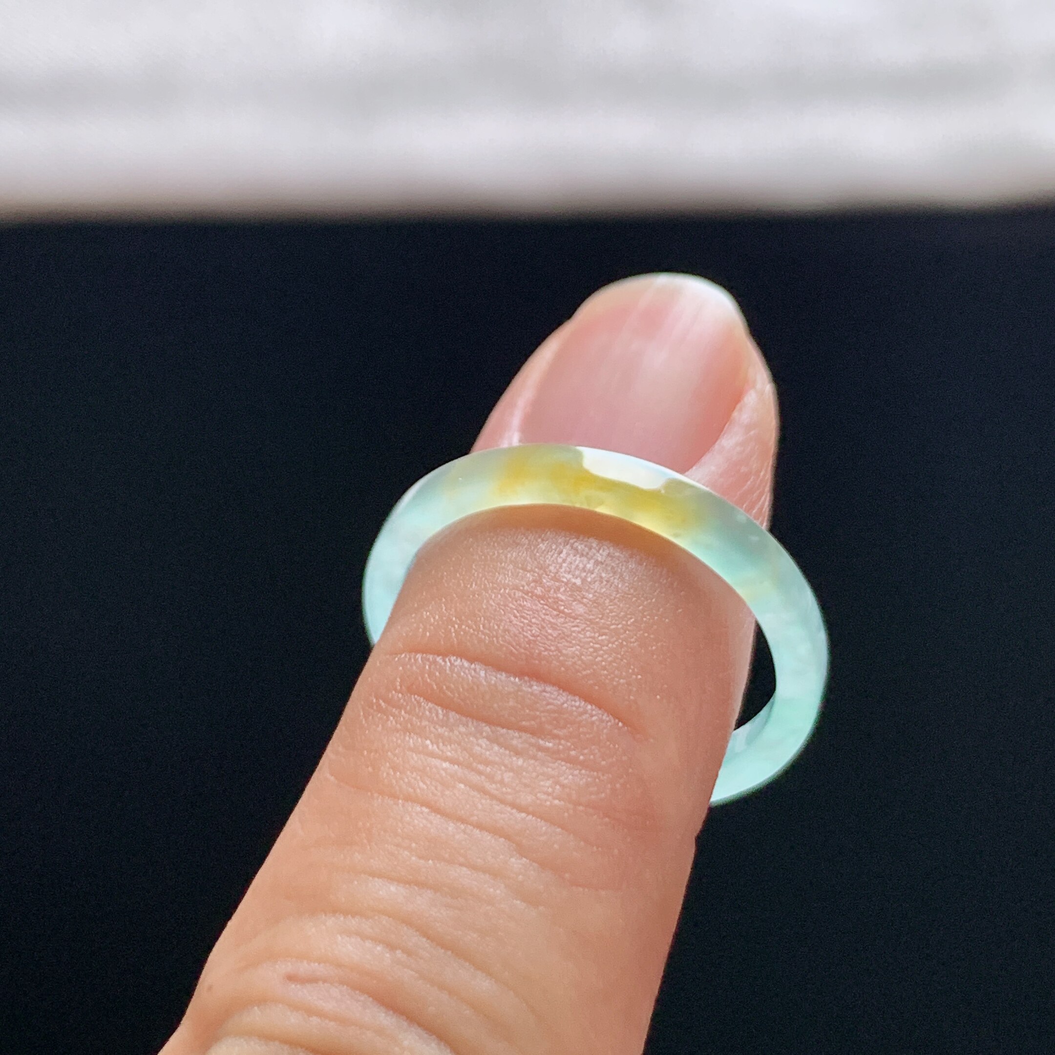 Natural A-grade ice yellow jade square ring
