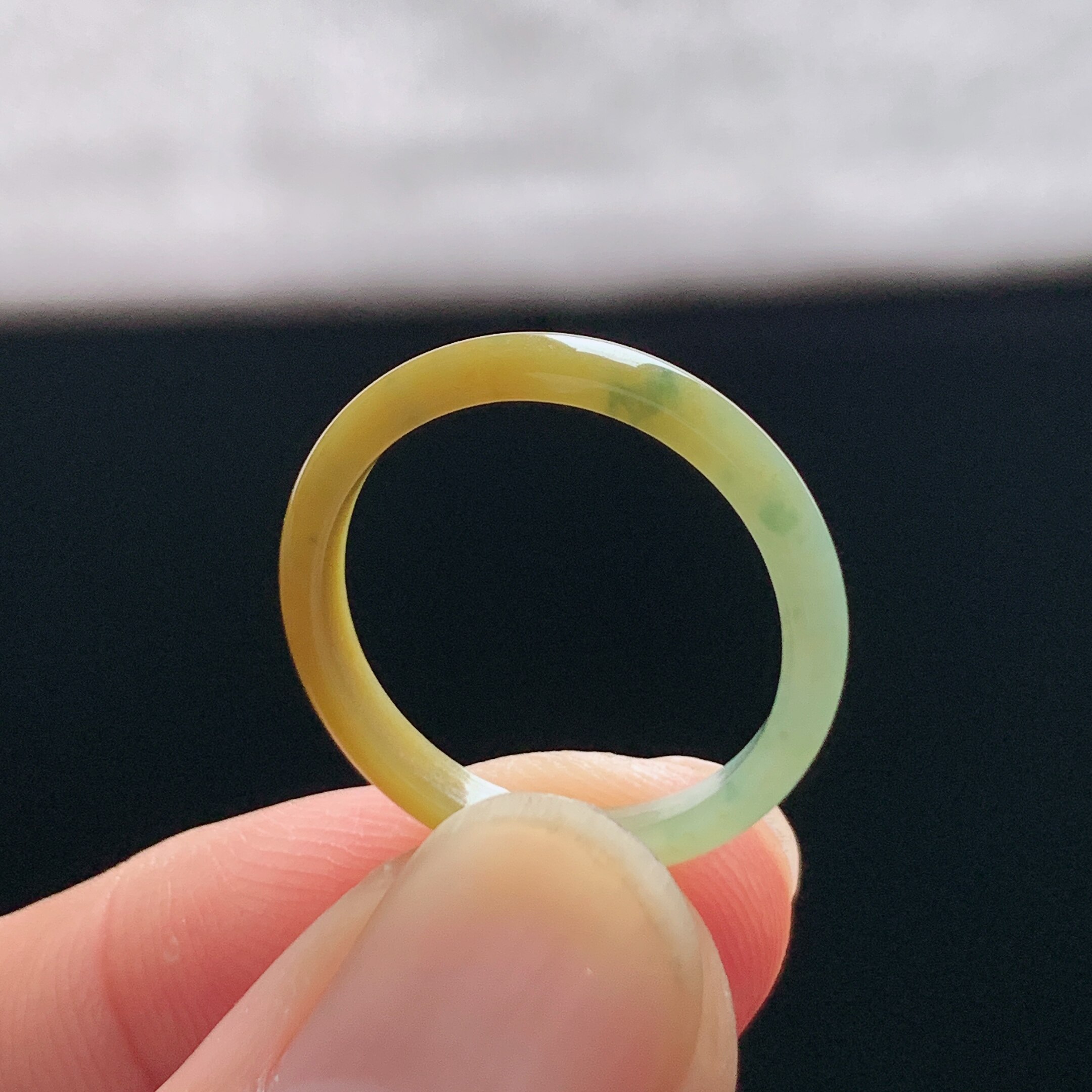 Natural A-grade ice yellow jade ring
