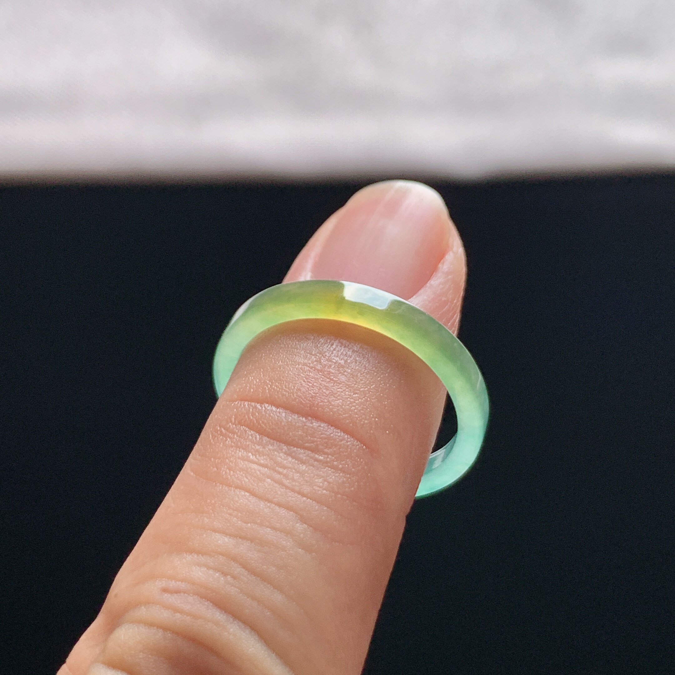 Natural A-grade ice yellow jade square ring