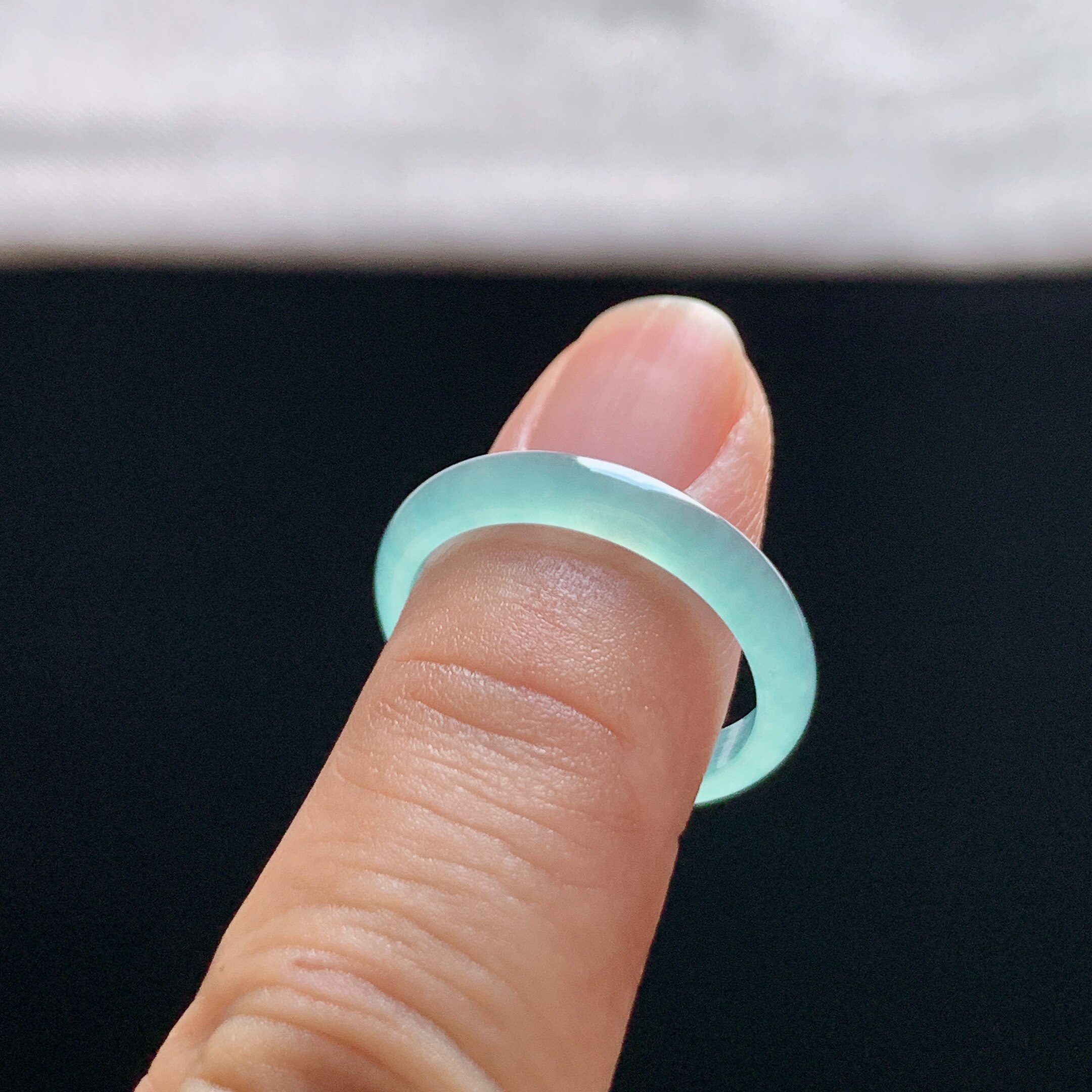 Natural A-grade ice sky blue jade ring
