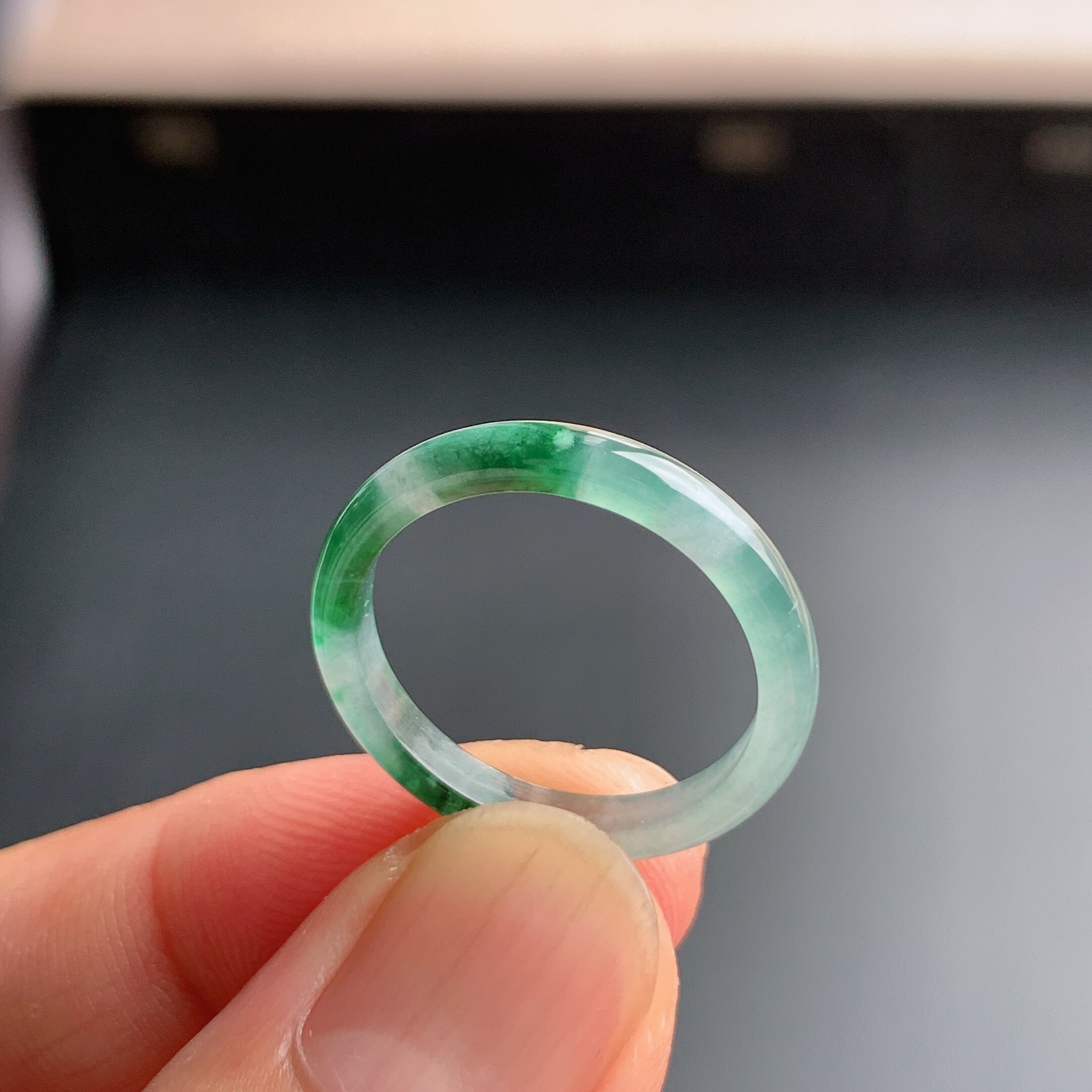 Natural grade A jadeite ice seed floating flower plain ring