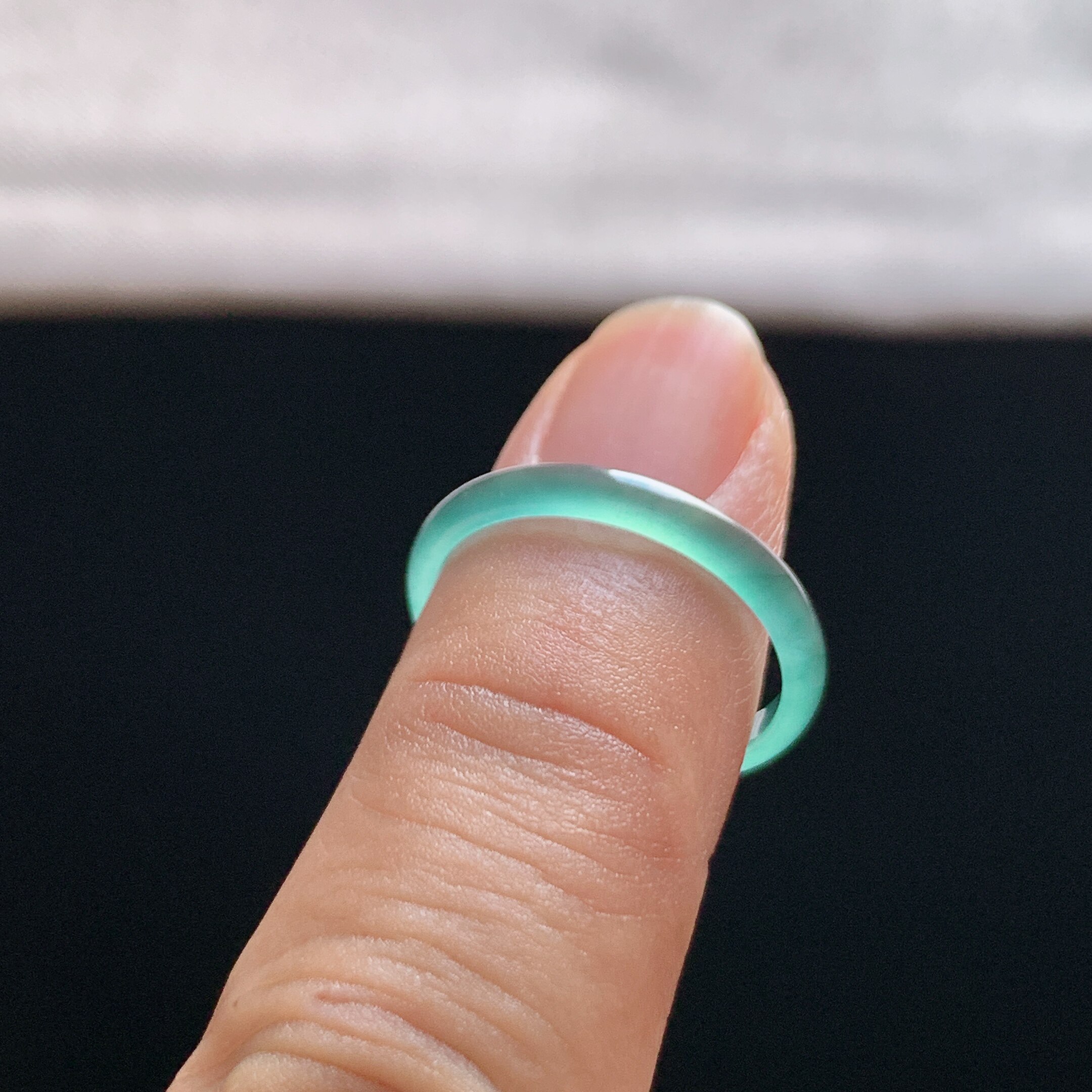 Natural A-grade ice clear water green jadeite ring