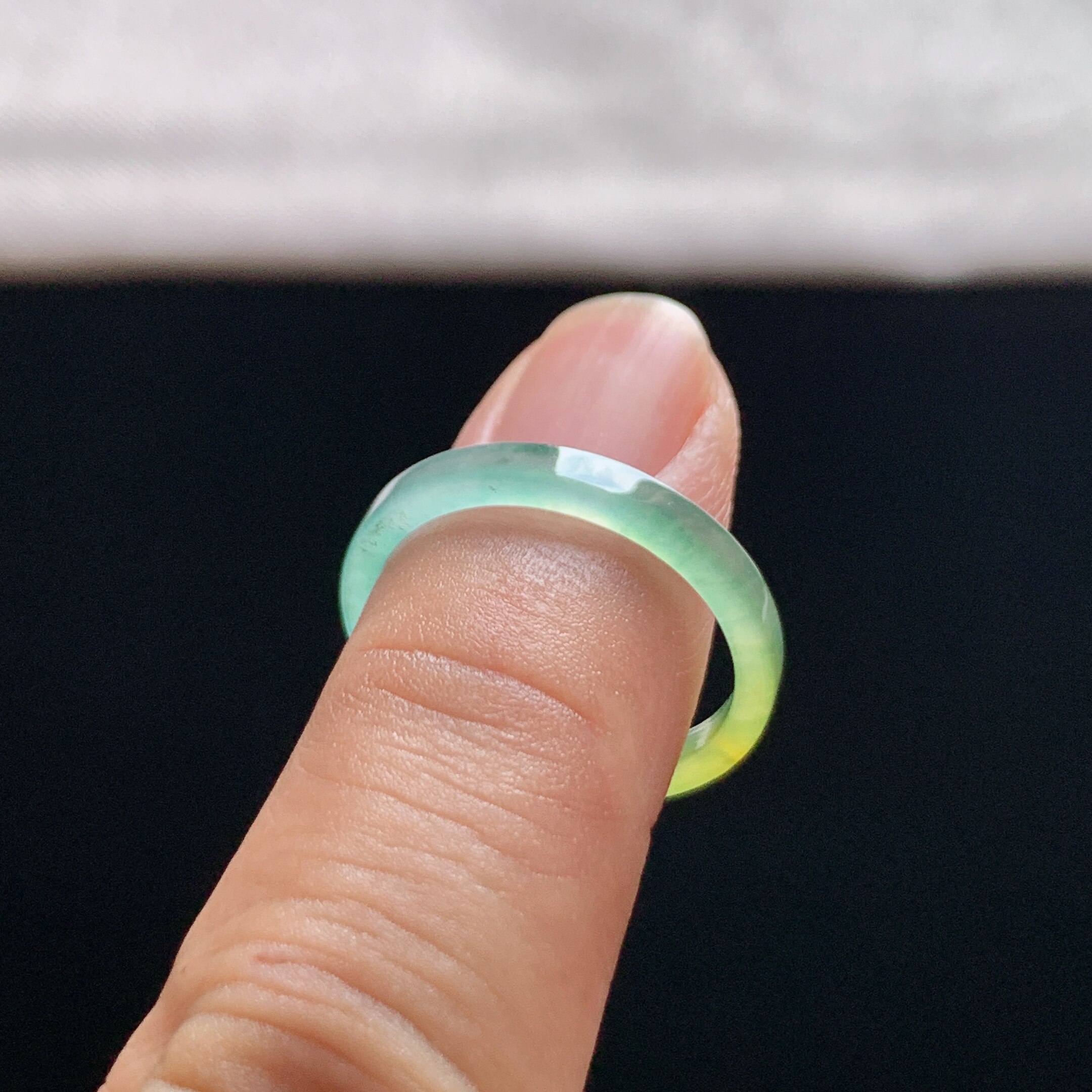 Natural A-grade ice yellow jade square ring