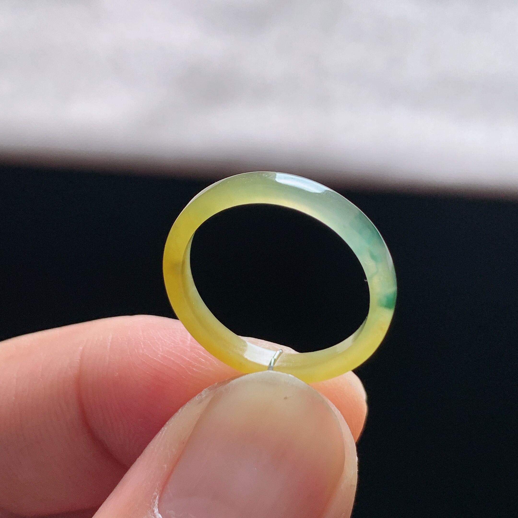 Natural A-grade ice yellow jade square ring