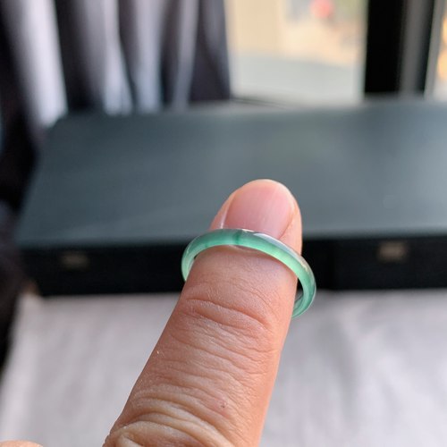 天然A货翡翠 冰种19号飘绿花男女戒指指环素圈戒圈RAA4 - 图3