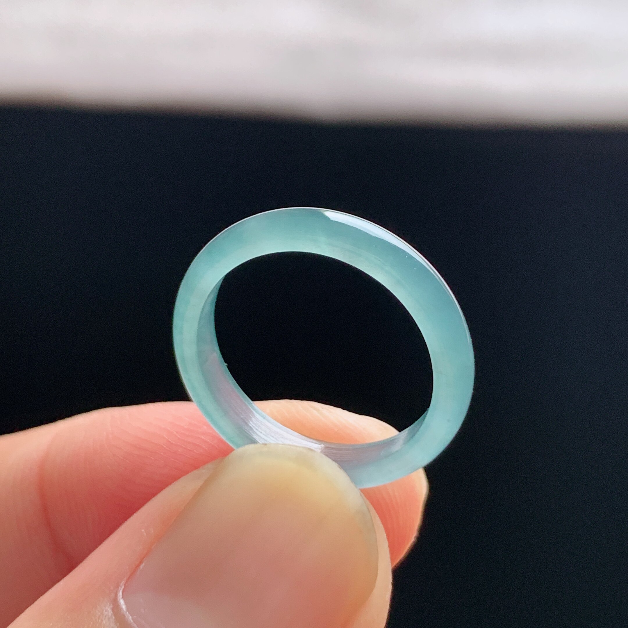 Natural A-grade ice sky blue jade ring
