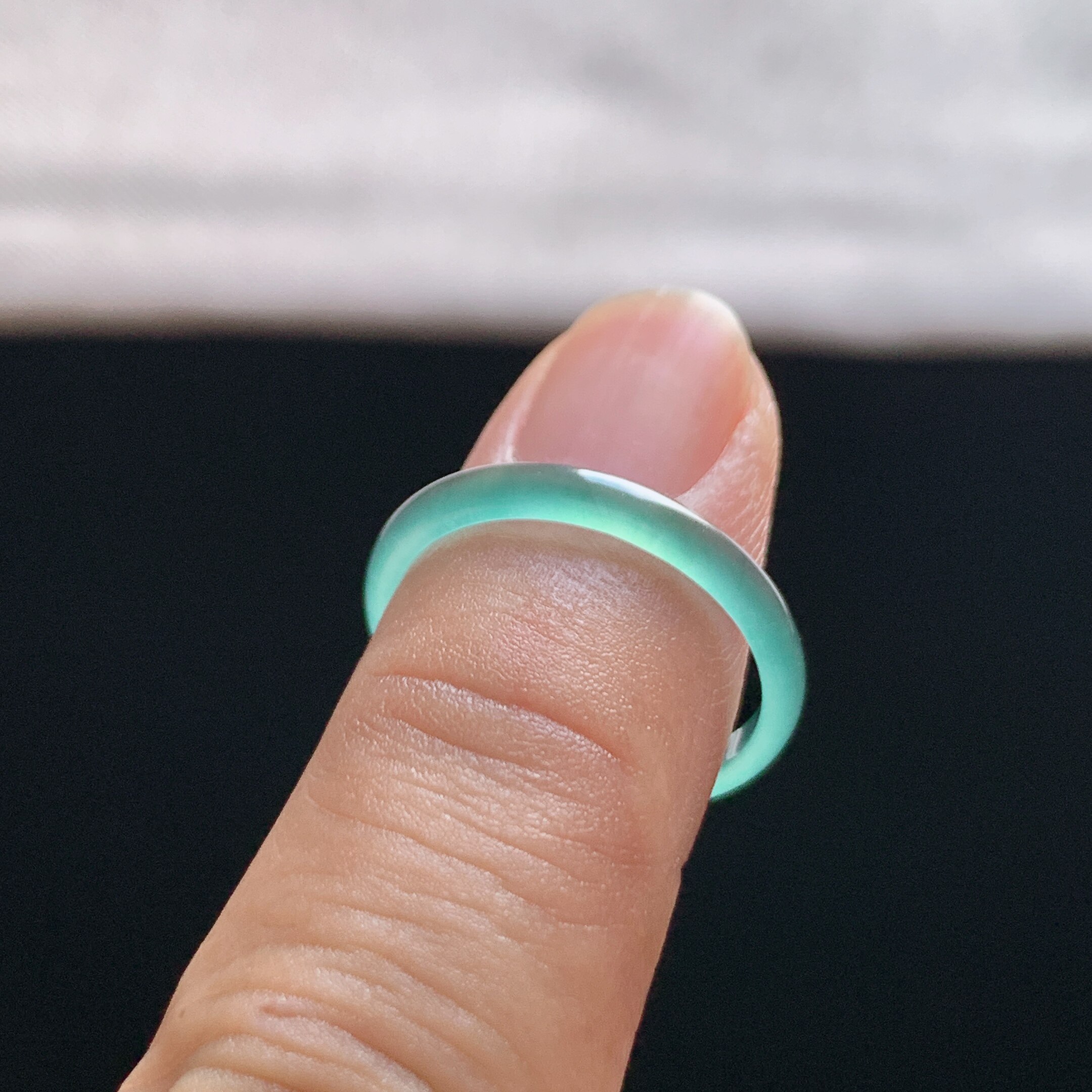 Natural A-grade ice clear water green jadeite ring