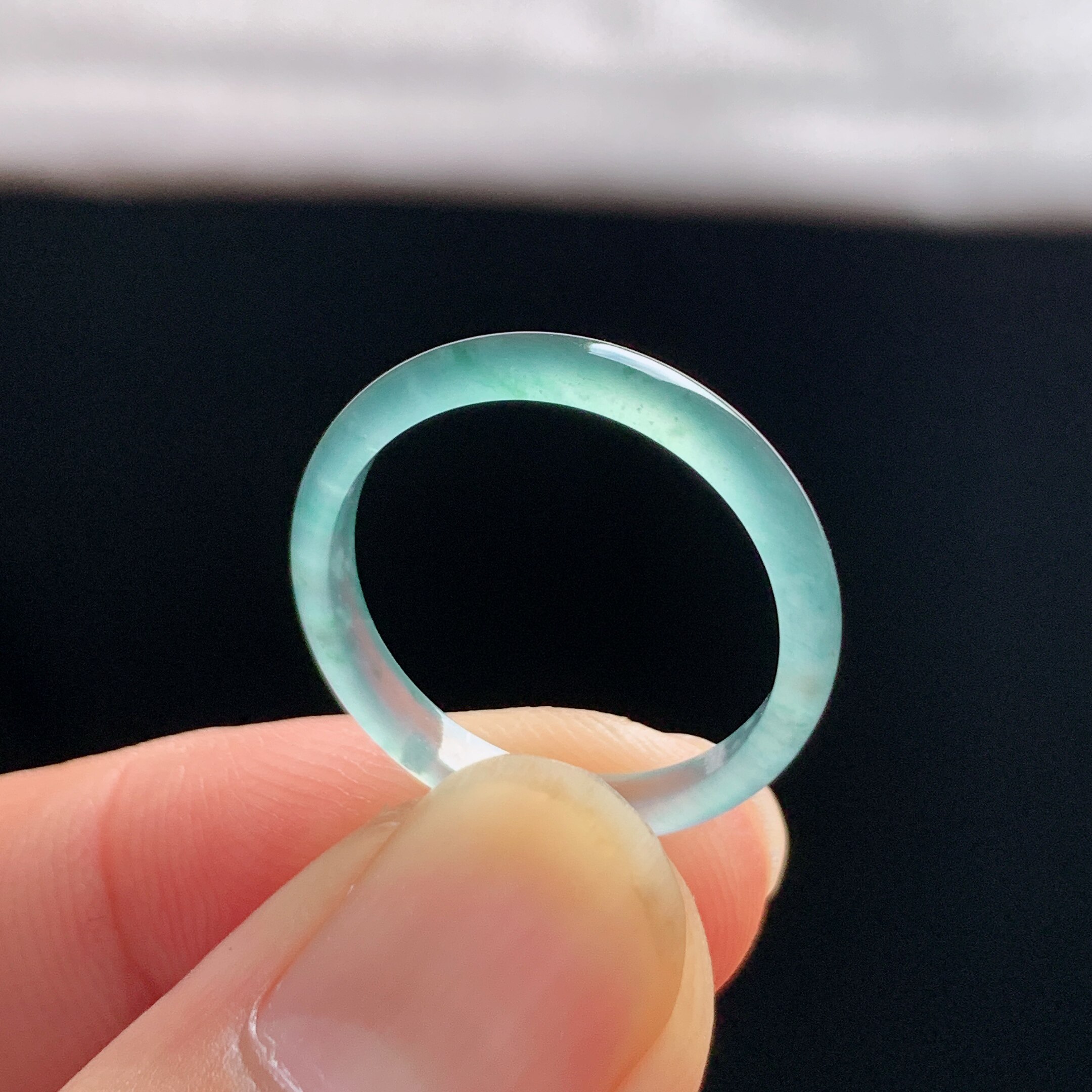 Natural A-grade ice jade white moonlight ring