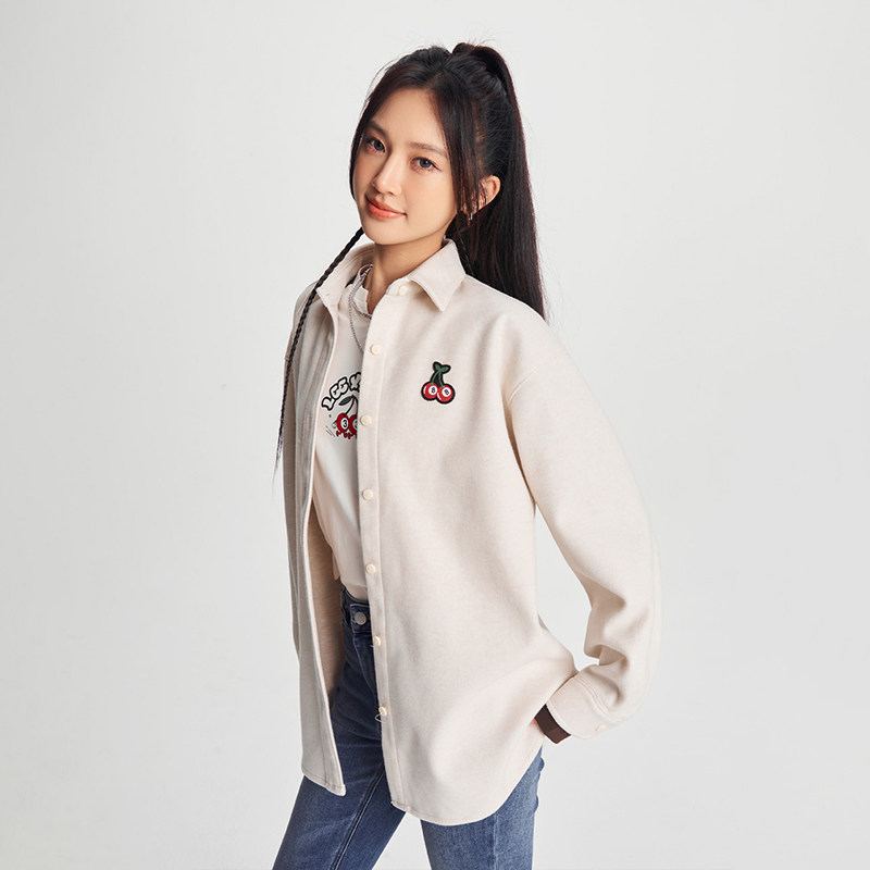 Lee仿羊毛毡米白女士长袖衬衫
