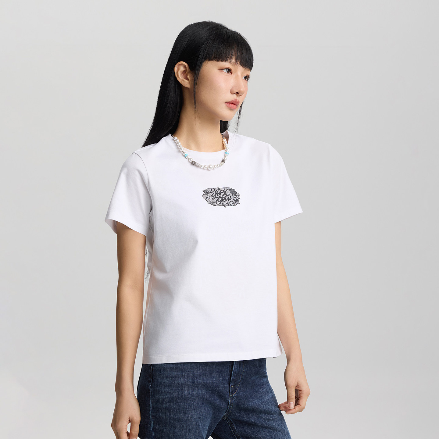 Lee26春夏新品标准版圆领蕾丝图案印花女短袖T恤休闲LWT0121954LE,淘宝优惠券,粉丝福利购,淘宝优惠卷