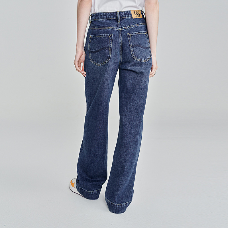 LeeXLINE23早秋新品宽腿裤中蓝女牛仔裤