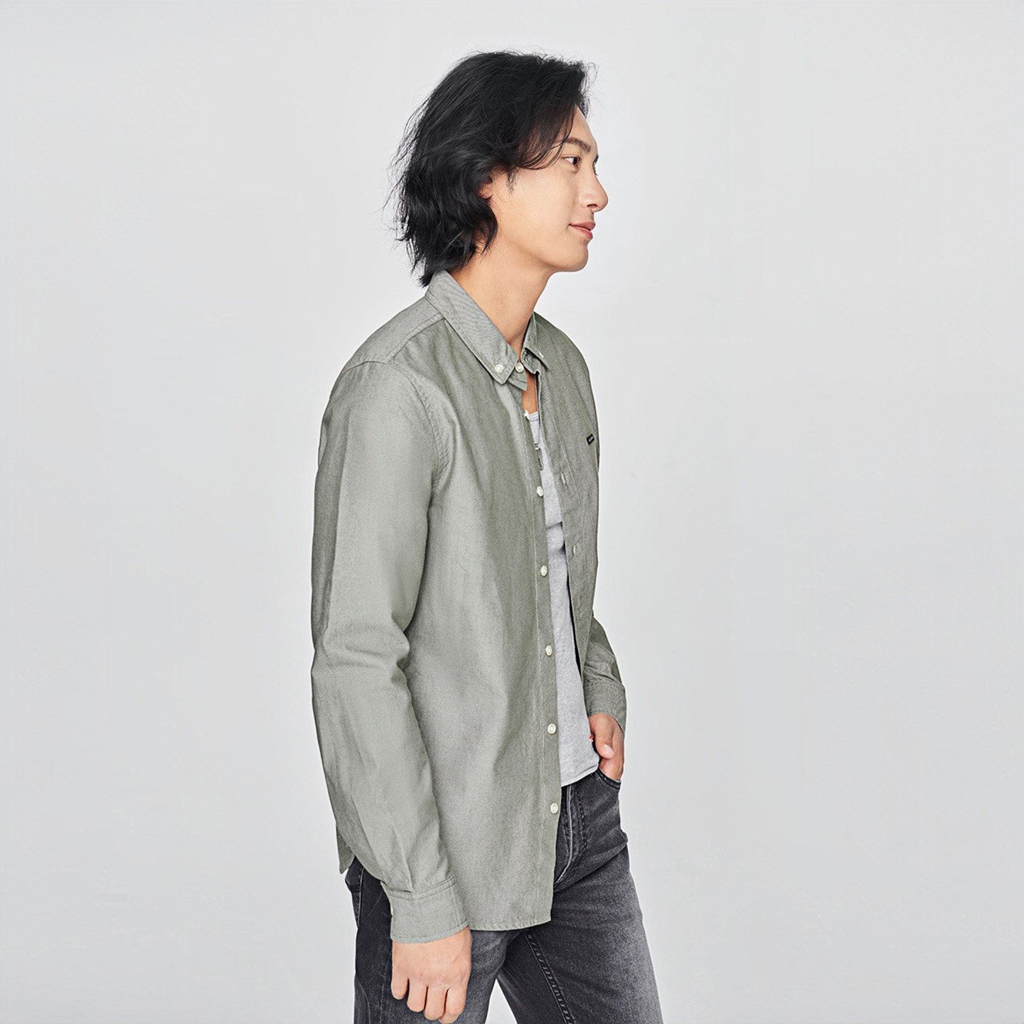 lee日常简约翻领长袖衬衫