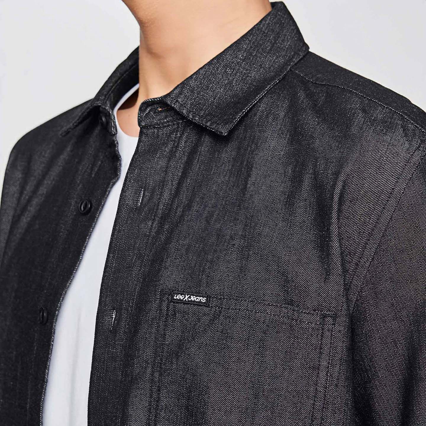 Lee25秋冬新品标准版型翻领小Logo徽标黑灰色男长袖牛仔衬衫休闲,淘宝优惠券,粉丝福利购,淘宝优惠卷
