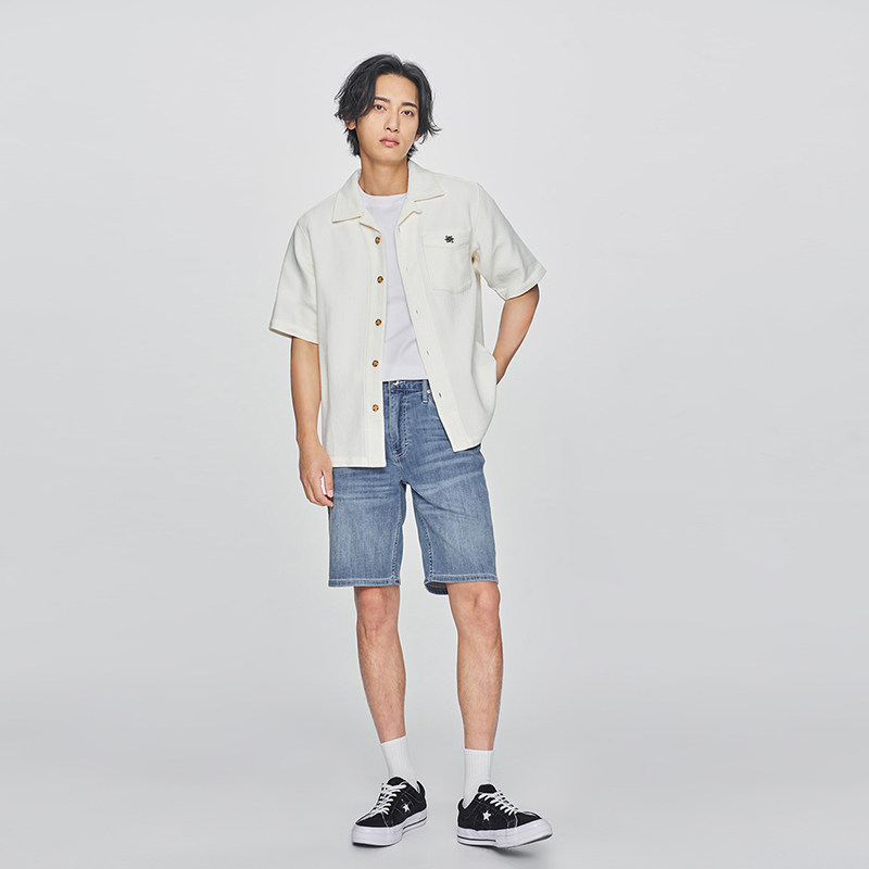 Lee商场同款米白翻领男短袖衬衫
